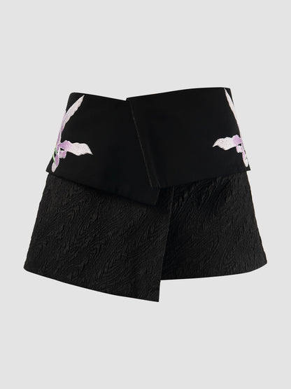 Charcoal embroidered overlapping mini skirt