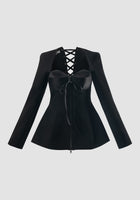 Black deconstructed corset suit with long sleeves