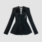 Black deconstructed corset suit with long sleeves