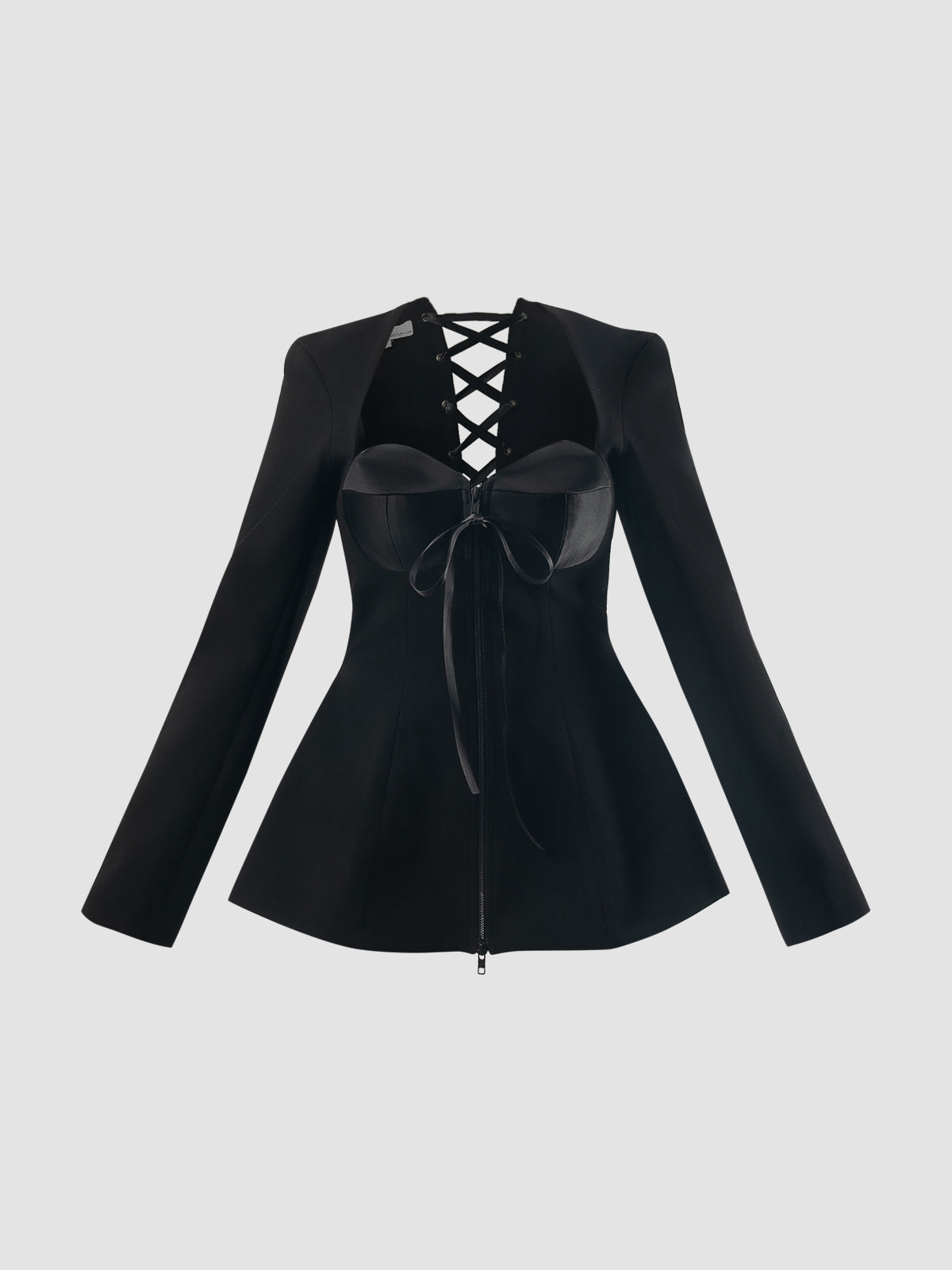 Black deconstructed corset suit with long sleeves