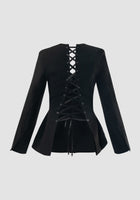 Black deconstructed corset suit with long sleeves