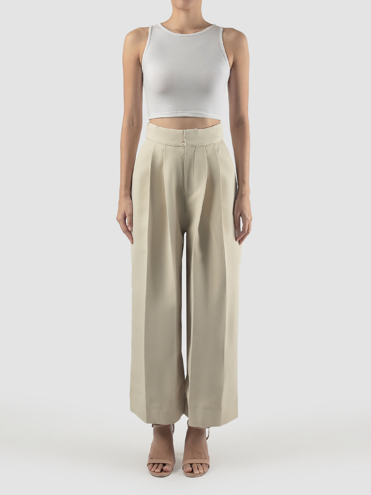 Eggshell white tailored pleated pants