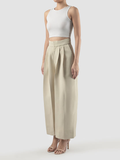 Eggshell white tailored pleated pants