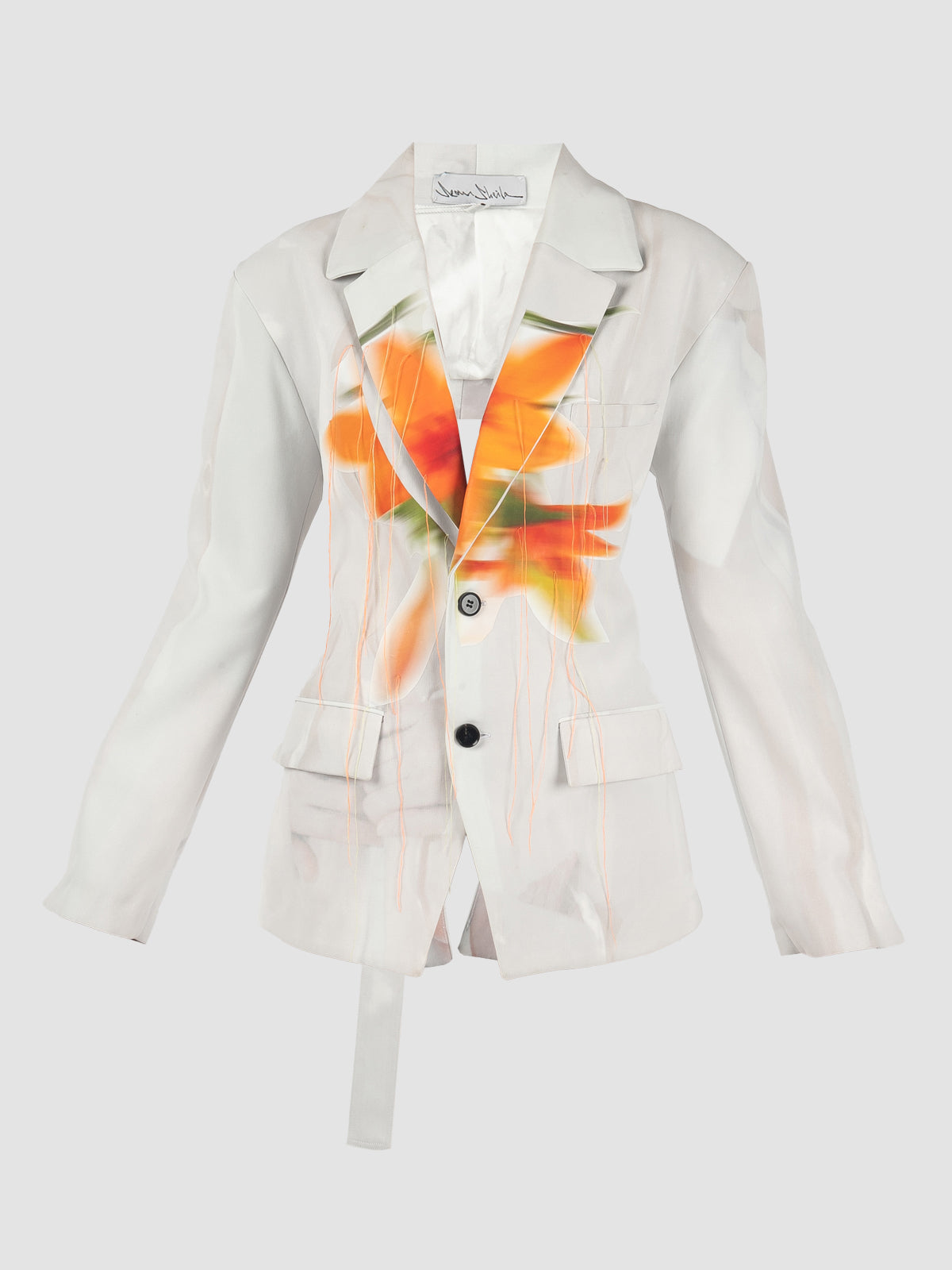 Tailored Blush Suit With Blurred Lily Print, and Unfinished Thread in Blush