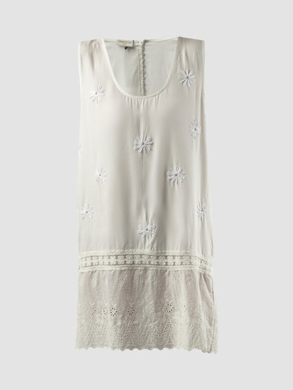 Tank Top Renda Long Dress W/ Flower Embelishment In White