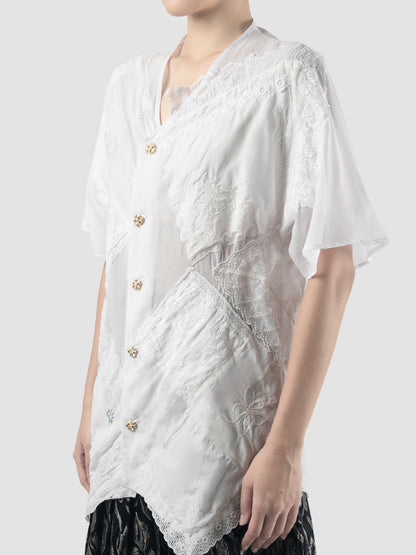 White Handkerchief SS collarless shirt