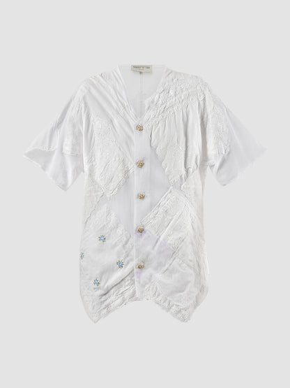 White Handkerchief SS collarless shirt