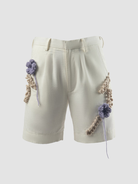 White Girly Crochet-embellished Shorts