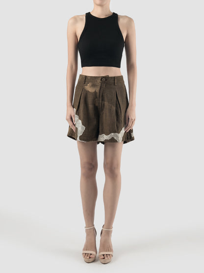 Brown Camo shorts with lace patterns