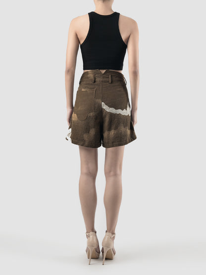 Brown Camo shorts with lace patterns