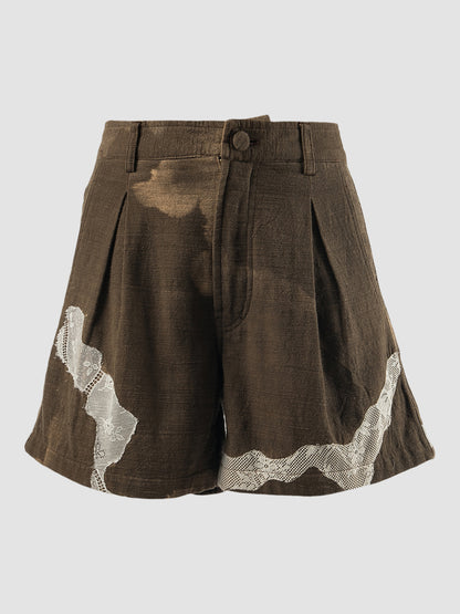 Brown Camo shorts with lace patterns