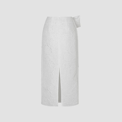 White Vivian borage cloqué long skirt