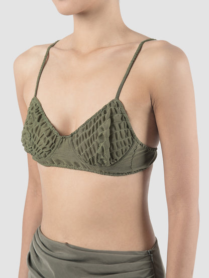 Green Slanted shirred bralette