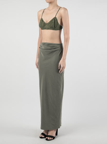 Green Slanted shirred bralette