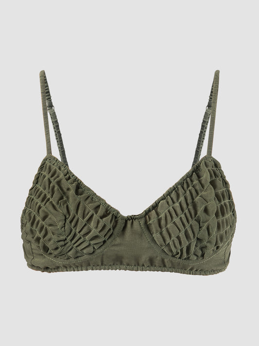 Green Slanted shirred bralette