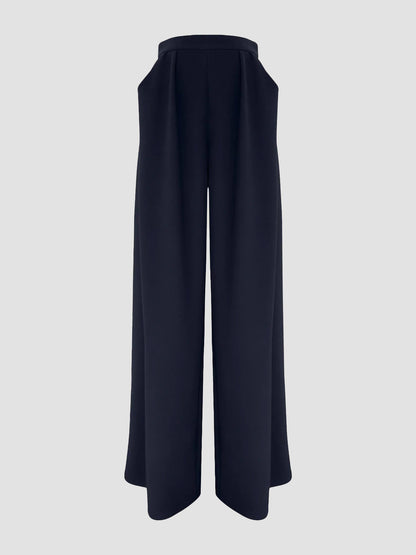 Chortle night blue pleated wide-leg pants