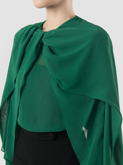 Green cape bow blouse