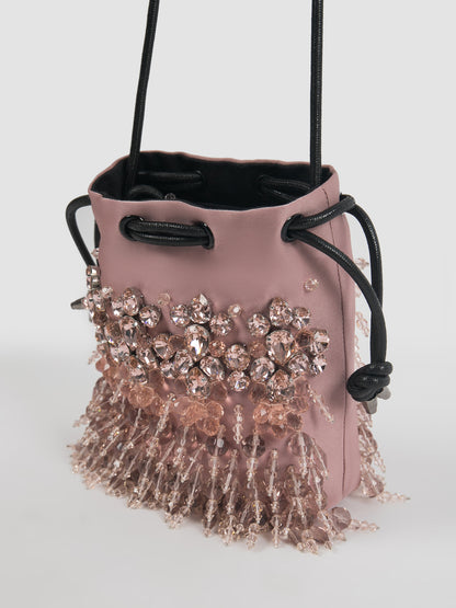 Jewel Dusty Pink Embellished Mini Bucket Bag