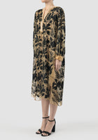 Basia black and gold silk organza midi dress