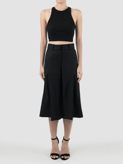 High waist black wool culottes