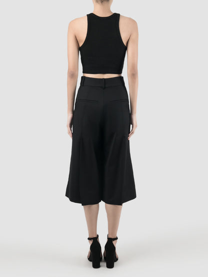 High waist black wool culottes