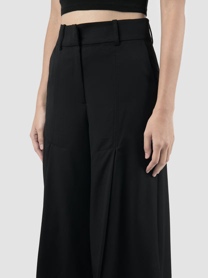 High waist black wool culottes