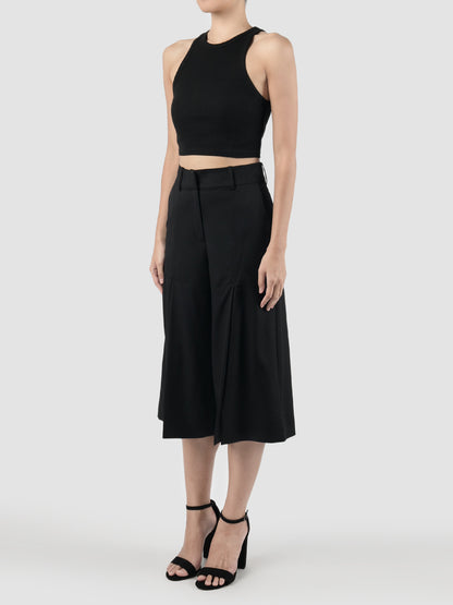 High waist black wool culottes