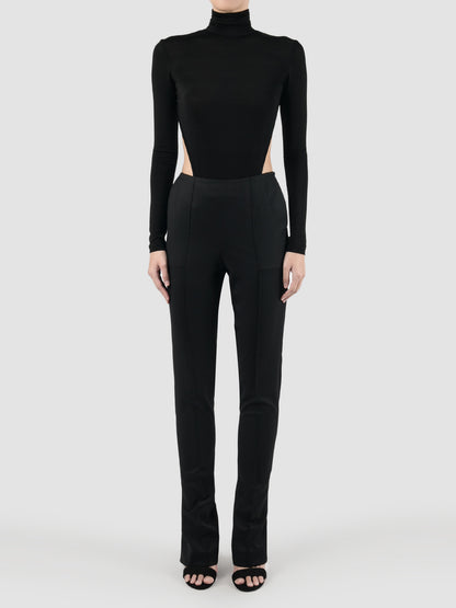 Black jersey turtleneck open back bodysuit