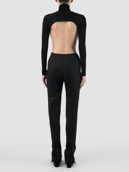 Black jersey turtleneck open back bodysuit