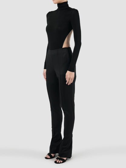 Black jersey turtleneck open back bodysuit