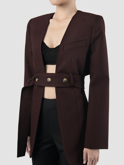 High Low rosewood belted blazer