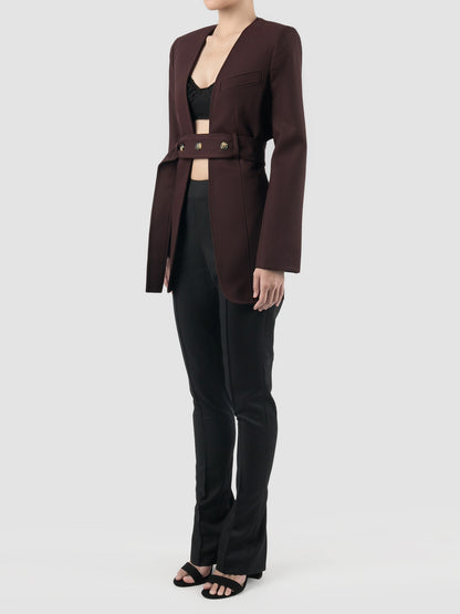 High Low rosewood belted blazer