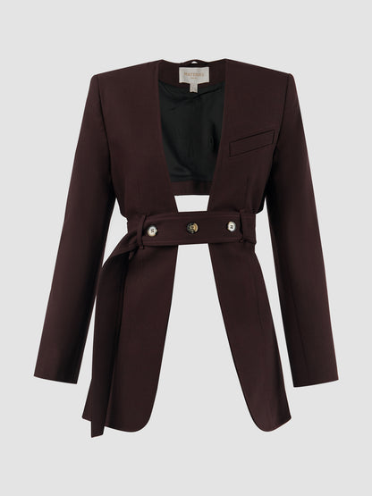 High Low rosewood belted blazer