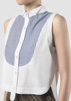 Mono sleeveless white-blue cropped shirt