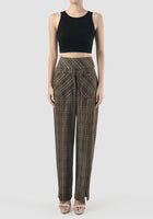 Petal brown check-patterned pants