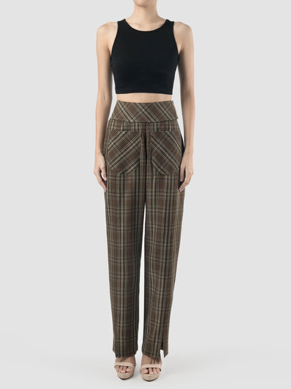 Petal brown check-patterned pants