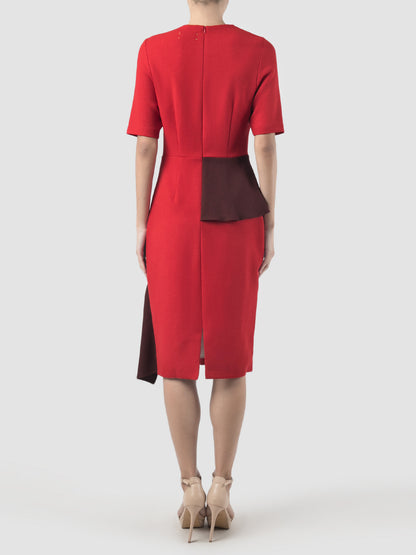 Coty red dress with contrasting burnt maroon peplum