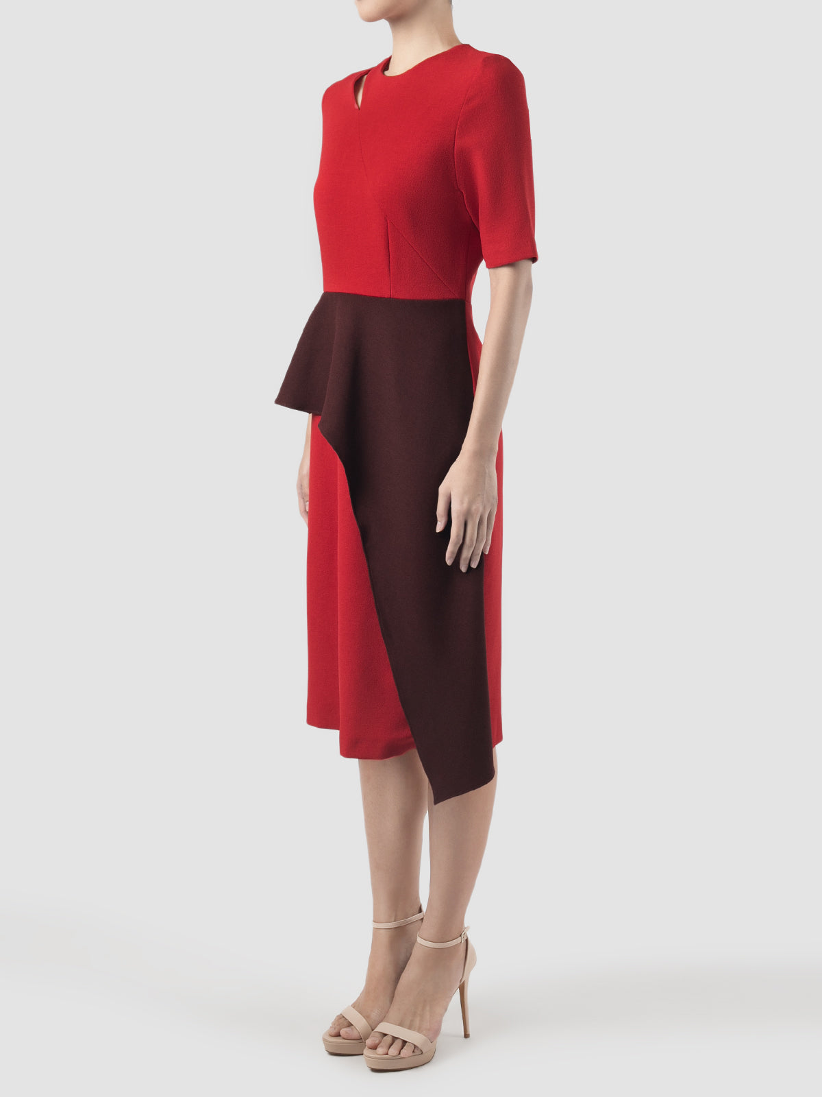 Coty red dress with contrasting burnt maroon peplum