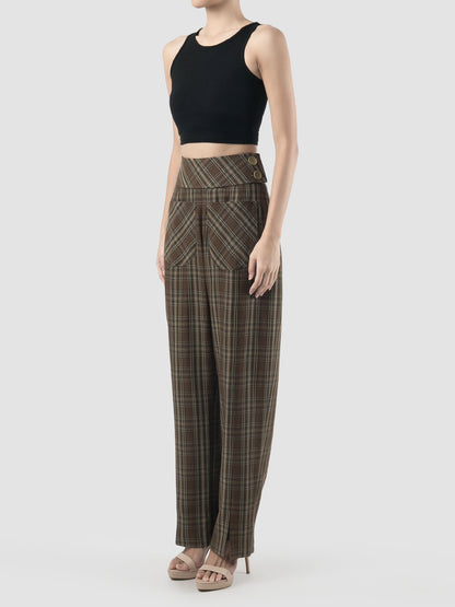 Petal brown check-patterned pants