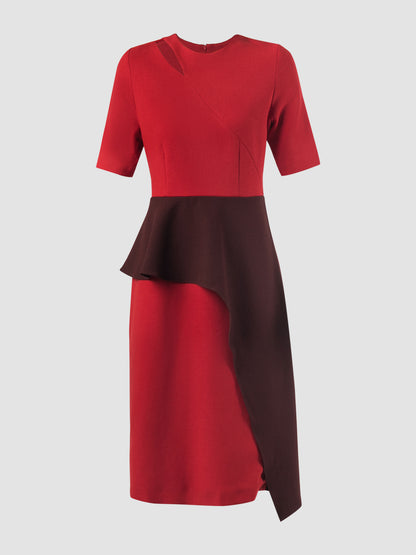 Coty red dress with contrasting burnt maroon peplum