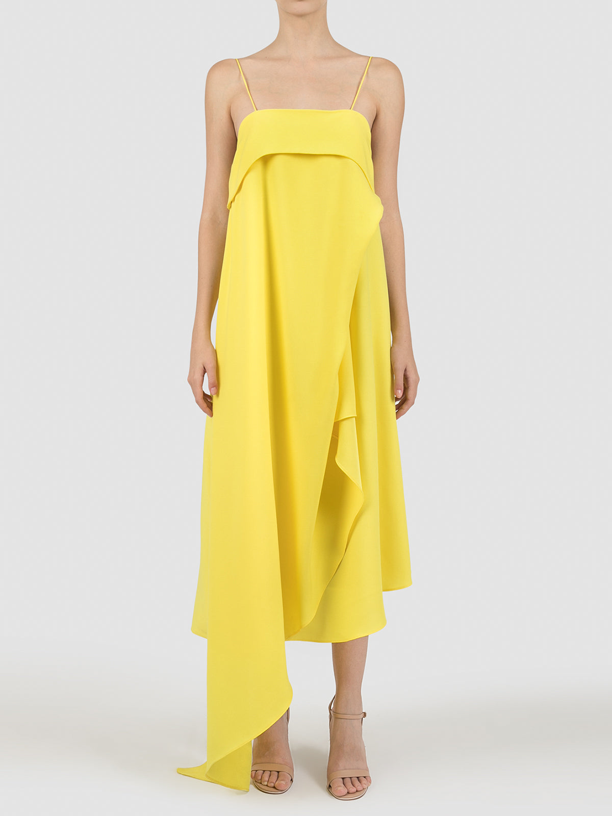 Lany yellow assymmetrical pleated dress