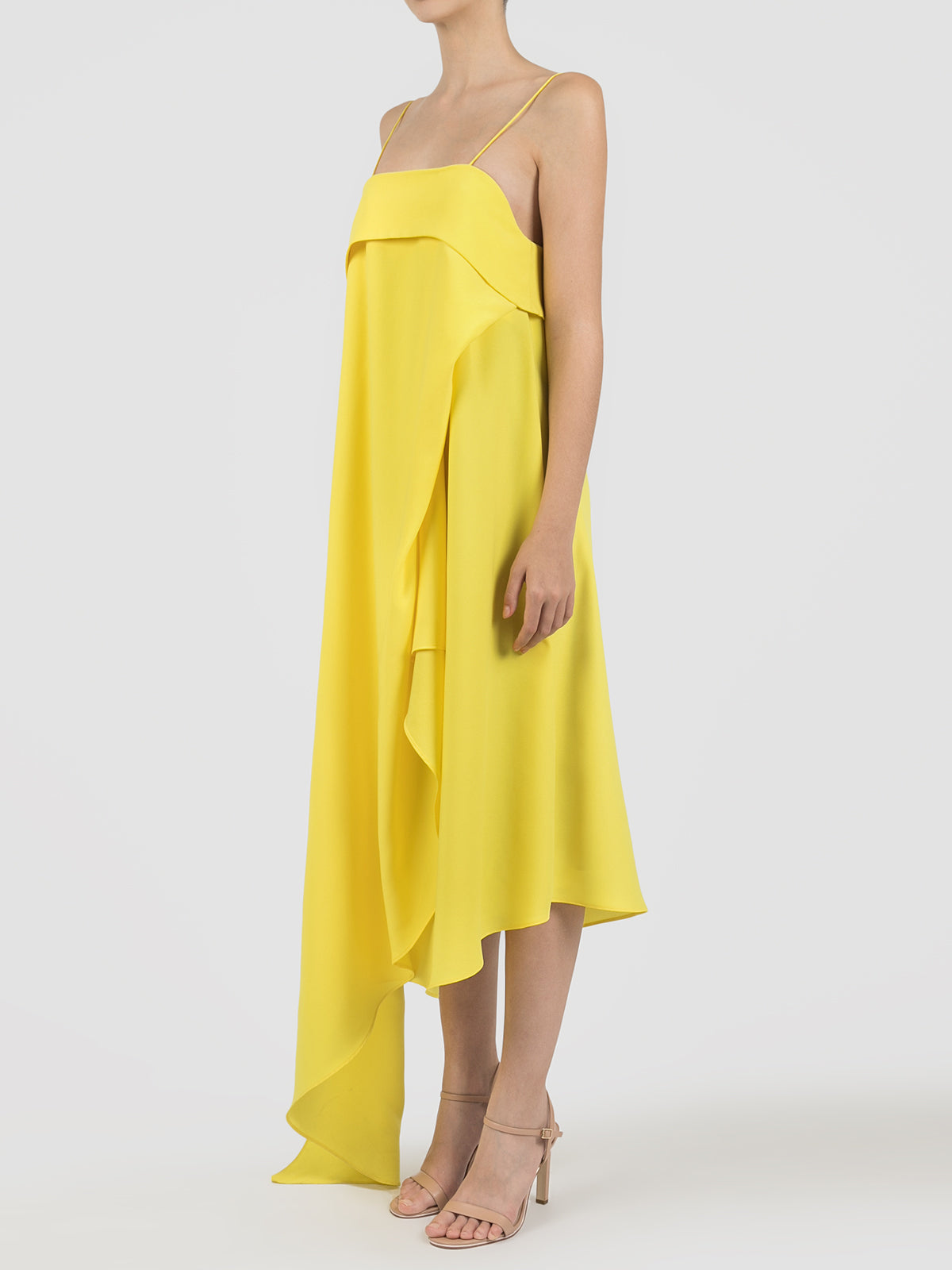 Lany yellow assymmetrical pleated dress