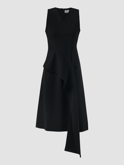 Lea black midi dress with draping peplum