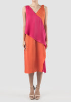 Fuschia-orange Rhombus two-toned midi dress