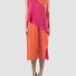 Fuschia-orange Rhombus two-toned midi dress