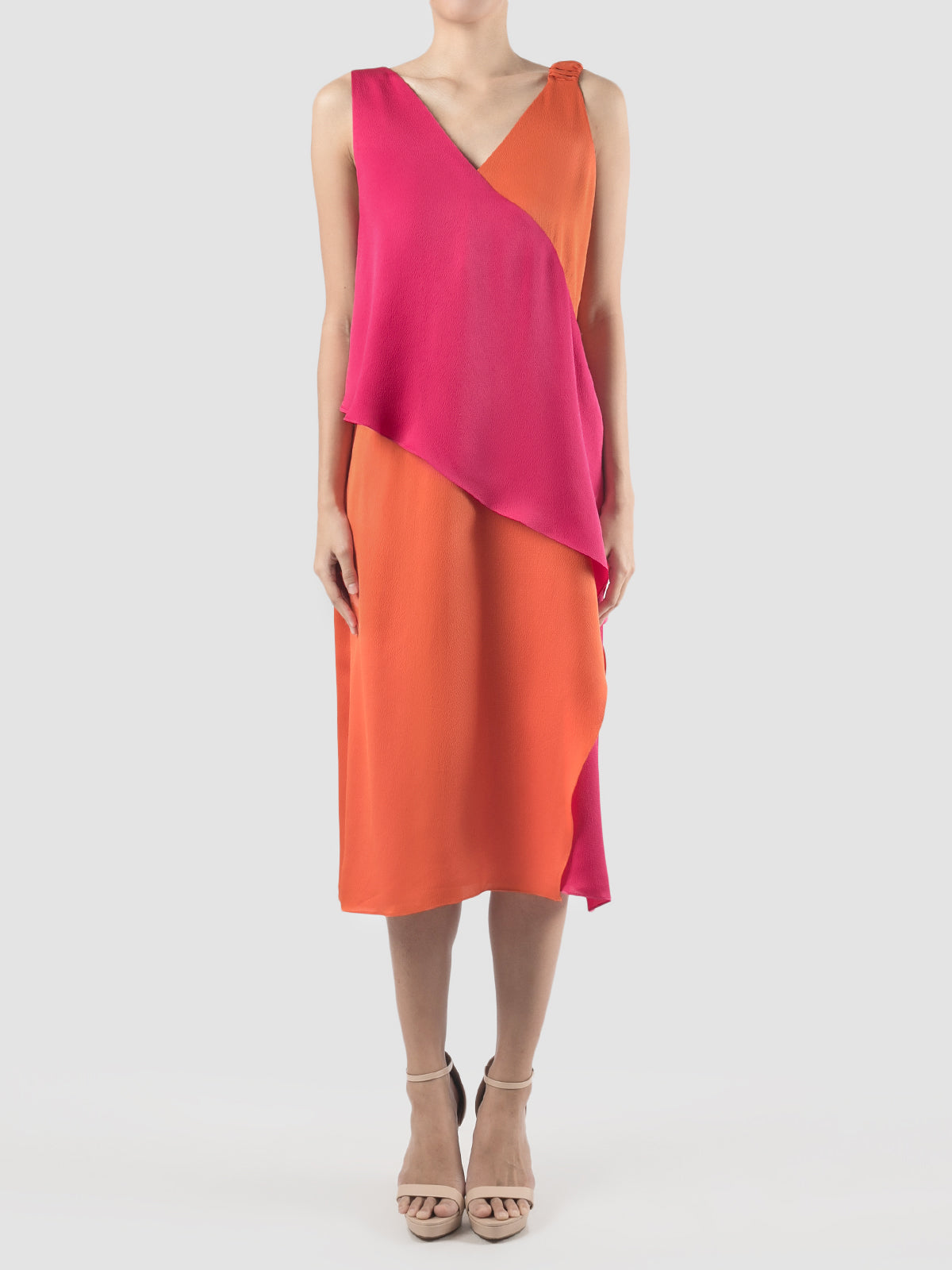 Fuschia-orange Rhombus two-toned midi dress