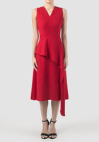 Lea red midi dress with draping peplum