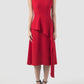 Lea red midi dress with draping peplum