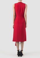 Lea red midi dress with draping peplum