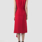 Lea red midi dress with draping peplum